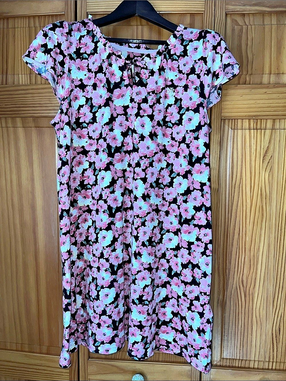 Lauren Ralph Lauren Floral Midi Dress Black & Pink Pajama Gown Size Medium